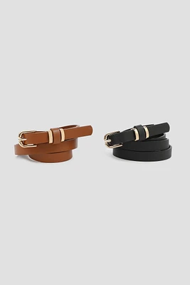 Ardene 2-Pack Black & Brown Belts in Cognac | Size | Faux Leather