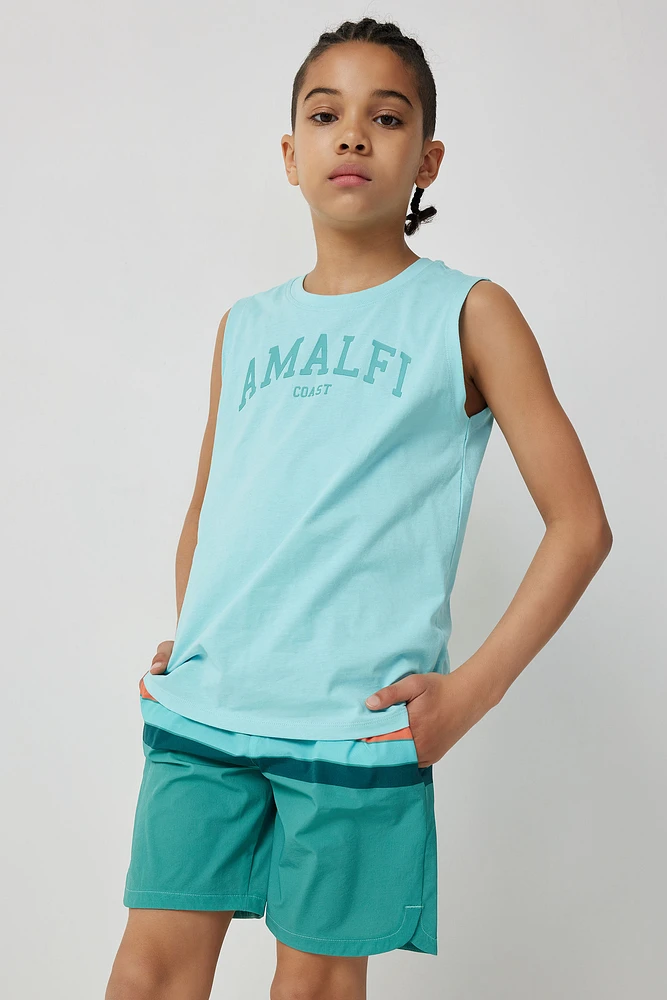 Ardene Italian Graphic Muscle Tank in Light Blue | Size | 100% Cotton