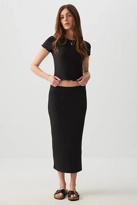 Ardene Super Soft Rib Midi Skirt in | Size | Polyester/Elastane | Eco-Conscious