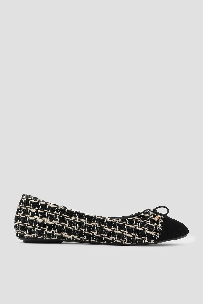 Ardene Tweed Ballet Flats in Black | Size