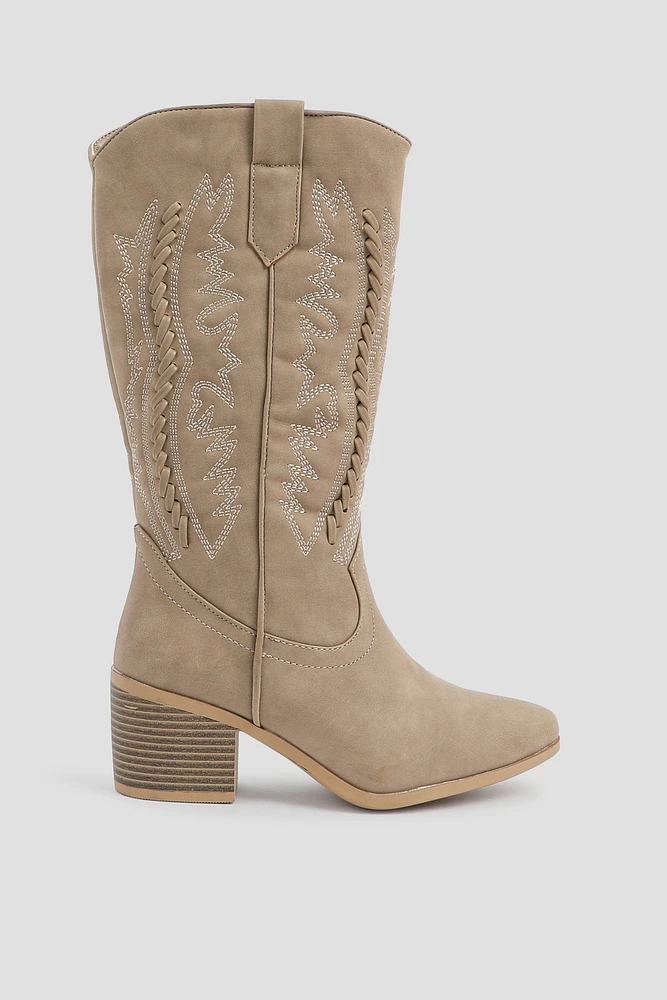 Ardene Cowboy Inspired Boots in Beige | Size | Faux Leather | Eco-Conscious