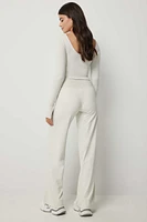 Ardene MOVE Rib Waistband Straight Leg Pants in White | Size | Nylon/Elastane | Eco-Conscious