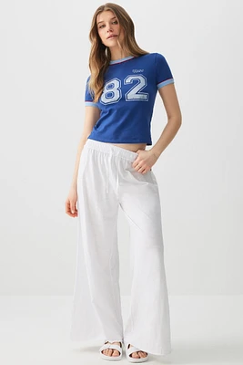 Ardene Slub Jersey Wide Leg Pants in White | Size | 100% Cotton