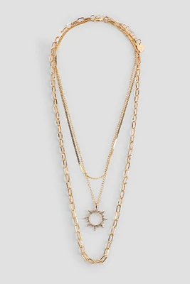 Ardene 3-Row Necklace with Sun Pendant in Gold