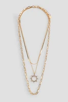 Ardene 3-Row Necklace with Sun Pendant in Gold