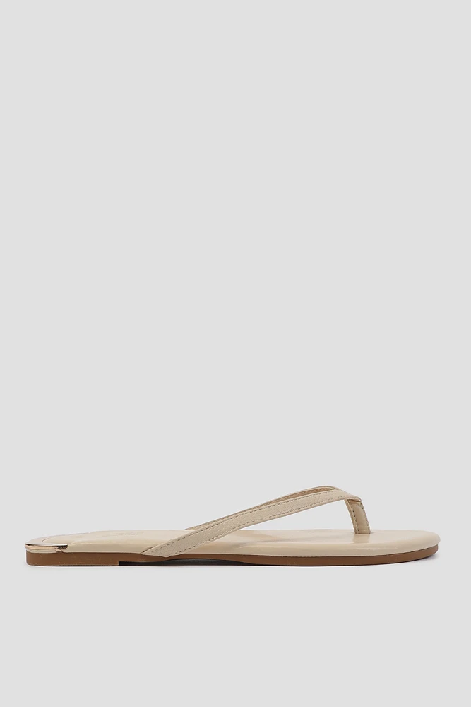 Ardene Accent Heel Flip-Flops Sandals in Beige | Size | Faux Leather