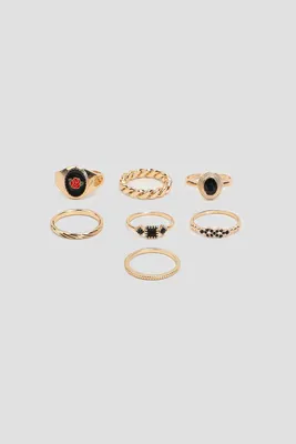 Ardene 7-Pack Vintage Rings with Rose Cameo Detail in Gold | Size