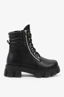 Ardene Puff Collar Boots with Accent Zip in | Size | Faux Leather/Rubber