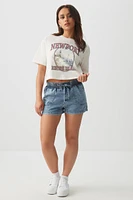 Ardene Acid Wash Chambray High Rise Shorts in | Size | 100% Cotton