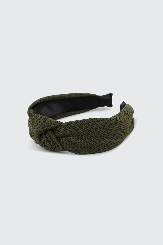 Ardene Waffle Knit Knotted Headband in Dark Green