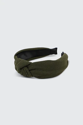 Ardene Waffle Knit Knotted Headband in Dark Green