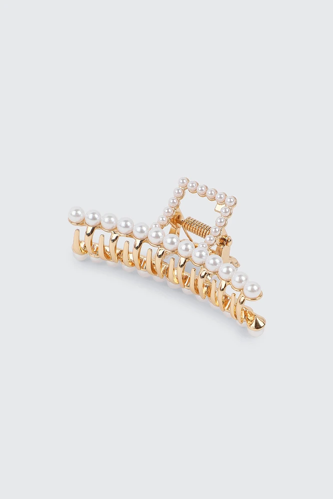 Ardene Pearl Hair Claw in Gold