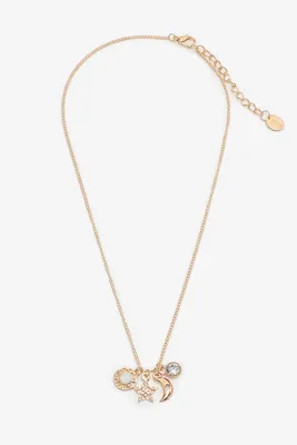 Ardene Chain Necklace with Celestial Pendants in Gold