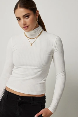 Ardene Super Soft Ribbed Turtleneck Top in White | Size | Polyester/Elastane