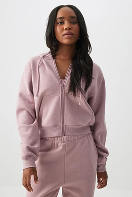 Ardene MADESOFT Fleece Short Zip Up Hoodie in Lavender Dream | Size Large | Polyester/Cotton | Eco-Conscious
