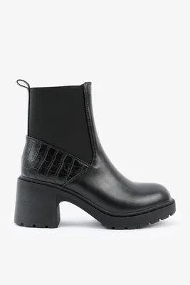 Ardene Croc-Embossed Chelsea Boots in Black | Size | Faux Leather/Rubber