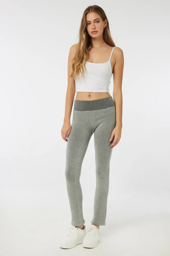 Ardene Faux Fur Lined Flare Leggings in Light Grey, Polyester/Rayon/Spandex