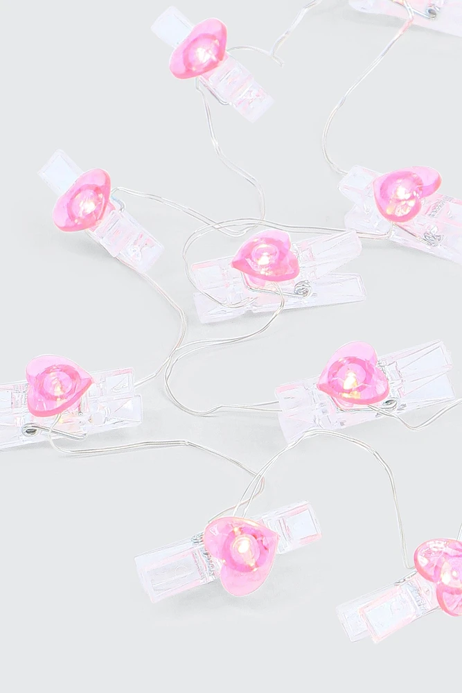 Ardene Heart Pins LED String Lights in Light Pink
