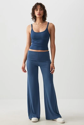 Ardene Foldover Wide Leg Leggings in Medium Blue | Size | Polyester/Elastane