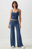 Ardene Foldover Wide Leg Leggings in Medium Blue | Size | Polyester/Elastane