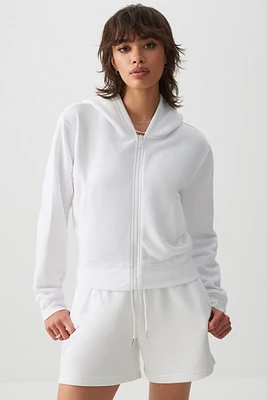 Ardene MADESOFT Fleece Zip Up Hoodie in Pearl White | Size | Polyester/Cotton