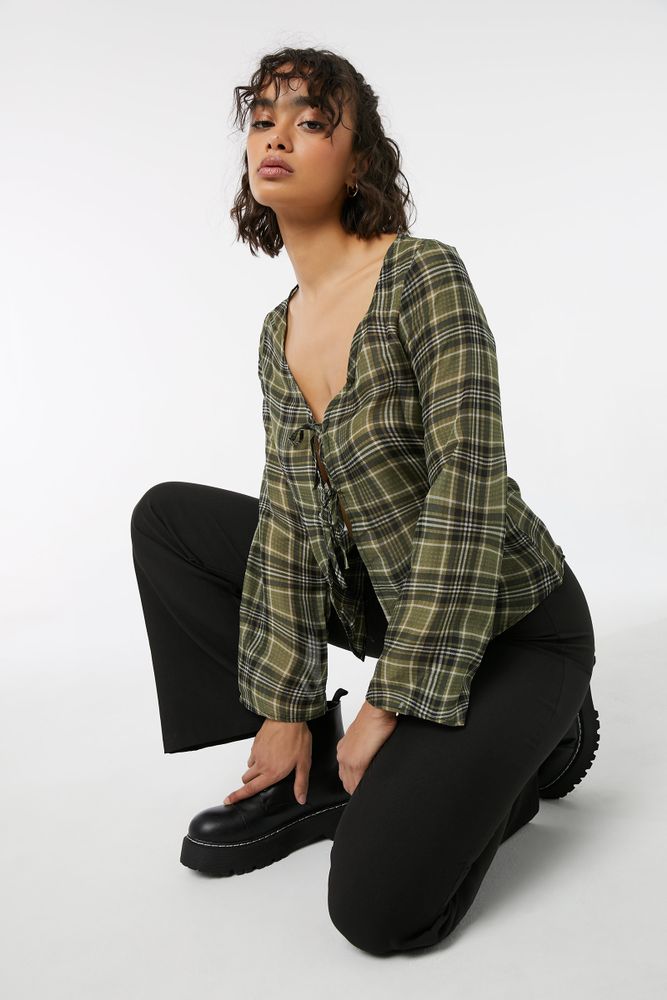 Ardene Printed Tie-Front Voile Cardigan in Green | Size | Polyester | Shop  Midtown
