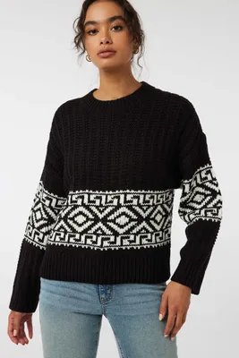 Ardene Geometric Print Jacquard Sweater in Black | Size | Cotton