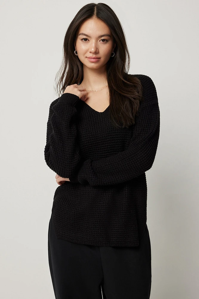 Ardene Shaker Stitch V-Neck Sweater in | Size | 100% Acrylic