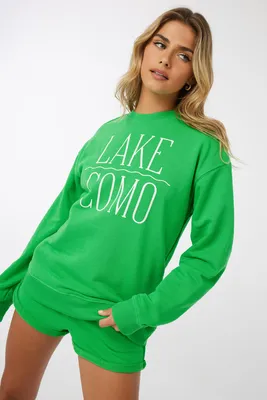 Ardene French Terry Graphic Sweatshirt in Green | Size | Polyester/Cotton