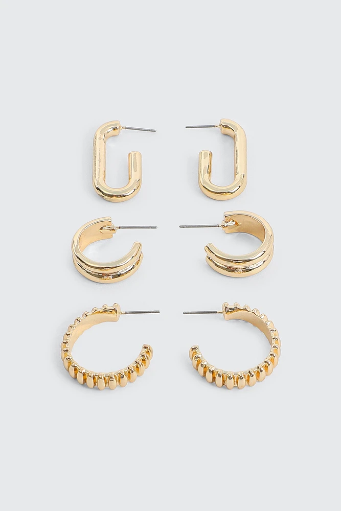 Ardene 3-Pack of Hoop Earrings in Gold | Stainless Steel