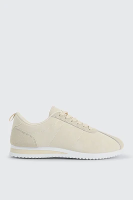 Ardene Mix Media Sneakers in Beige | Size | Nylon/Faux Suede