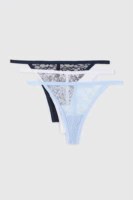 Ardene 3-Pack Lace Thongs in Light | Size | Nylon/Elastane