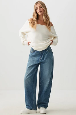 Ardene Mid Rise Baggy Jeans in Medium Blue | Size | 100% Cotton