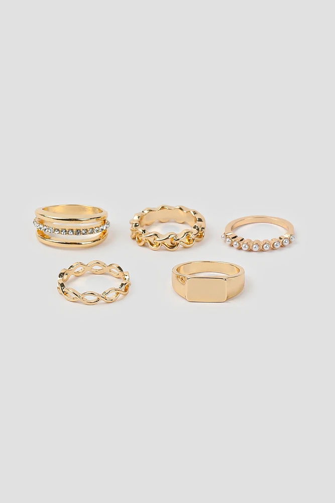 Ardene 5-Pack Gold-Tone Mix Rings | Size