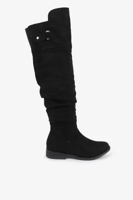 Ardene Faux Suede Tall Boots with Buckle detail in Black | Size | Faux Suede/Rubber