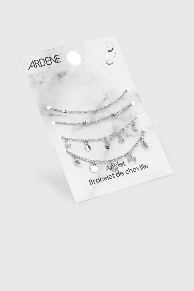 Ardene 4-Pack of Charm Chain Anklets in Silver