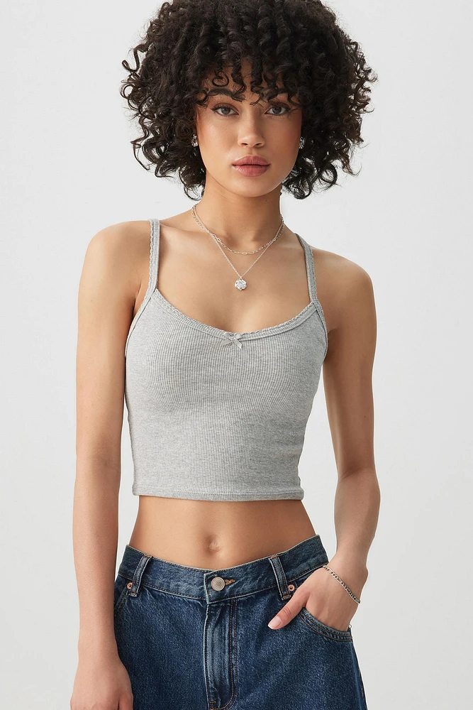 Ardene Basic Crop Tank Top with Bow Detail in | Size | Cotton/Elastane | Eco-Conscious