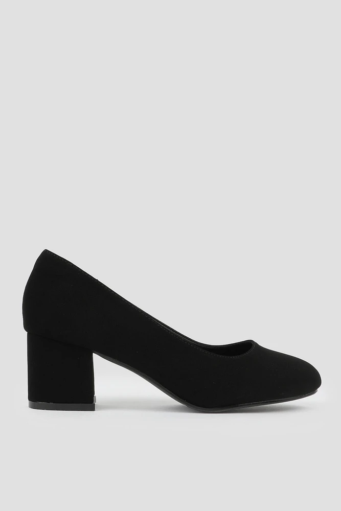 Ardene Faux Suede Block Heel Pumps in Black | Size