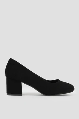 Ardene Faux Suede Block Heel Pumps in Black | Size