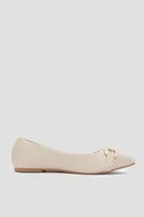 Ardene Pointy Flats with Chunky Chain Detail in Beige | Size 7 | Faux Leather/Faux Suede