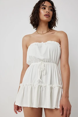 Ardene Basic Flounce Hem Mini Tube Dress in White | Size | Polyester/Spandex | Eco-Conscious
