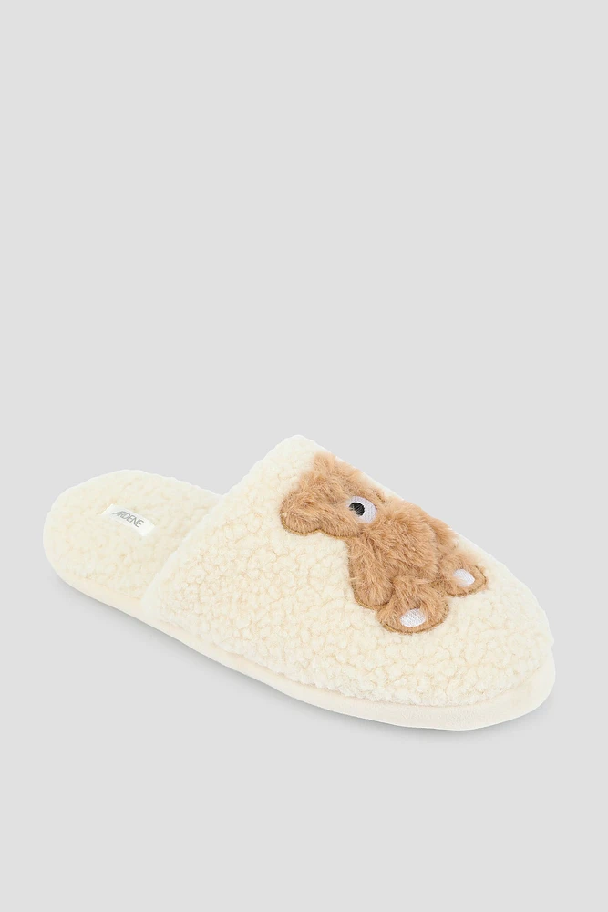 Ardene Bear Slippers in Beige | Size | Polyester | Eco-Conscious