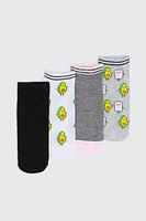 Ardene 4-Pack Avocado Print Ankle Socks in Light Grey | Polyester/Spandex