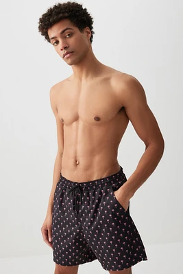 Ardene Man Printed Swim Shorts For Men in Black | Size | Polyester