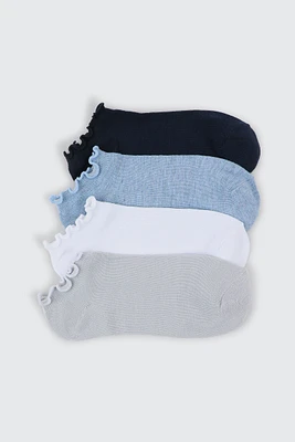 Ardene 4-Pack Lettuce Edge Ankle Socks in Medium Blue | Polyester/Spandex