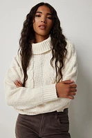 Ardene Short Cable Knit Turtleneck in Beige | Size | Polyester