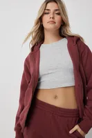 Ardene Heavy Weight Oversized Zip-Up Hoodie in Burgundy | Size Medium | Polyester/Cotton | Fleece-Lined