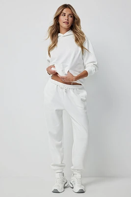 Ardene Solid Baggy Sweatpants in White | Size | Polyester/Cotton | Fleece-Lined | Eco-Conscious