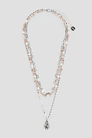 Ardene Three-Row Chain Necklace with Coin Pendant in Silver