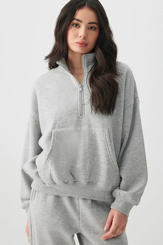 Ardene MADESOFT Fleece Half Zip Sweatshirt in Earl Grey | Size | Polyester/Cotton | Eco-Conscious